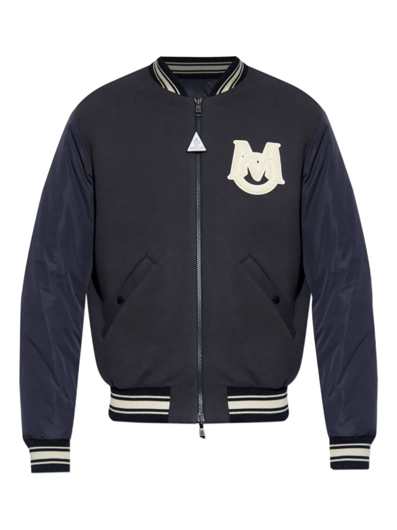 

Полосатая куртка-бомбер из трикотажного полотна Moncler, синий