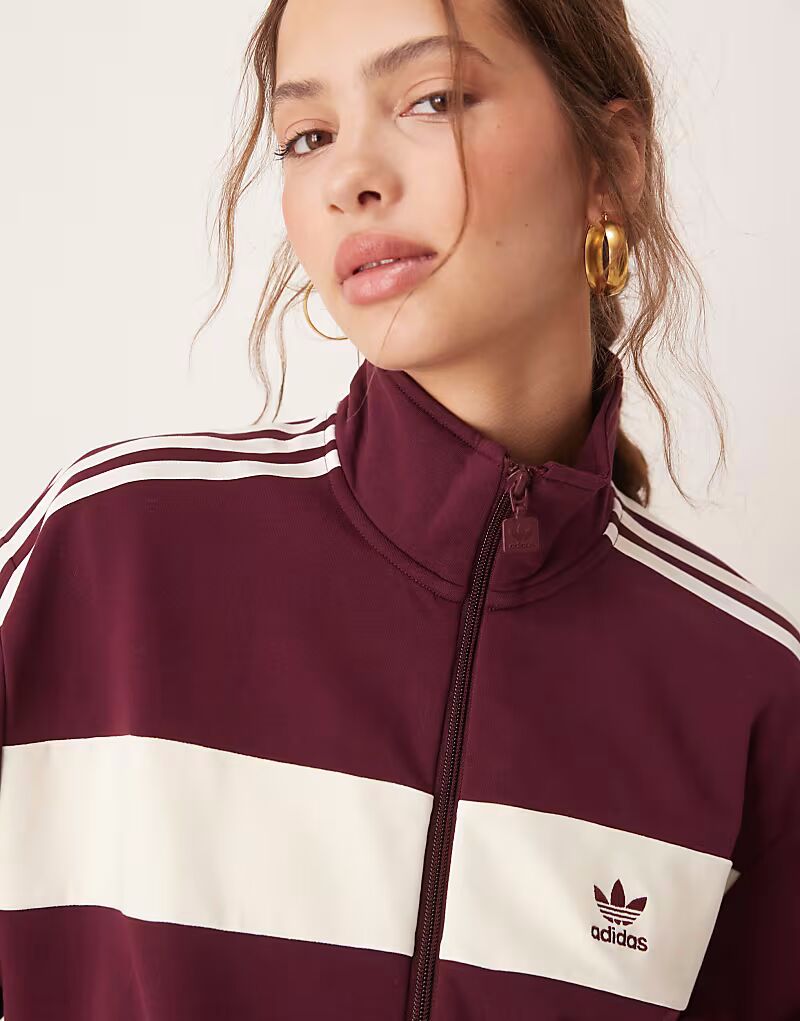 Спортивная куртка Adidas Originals в стиле ретро бордового цвета — фото 3