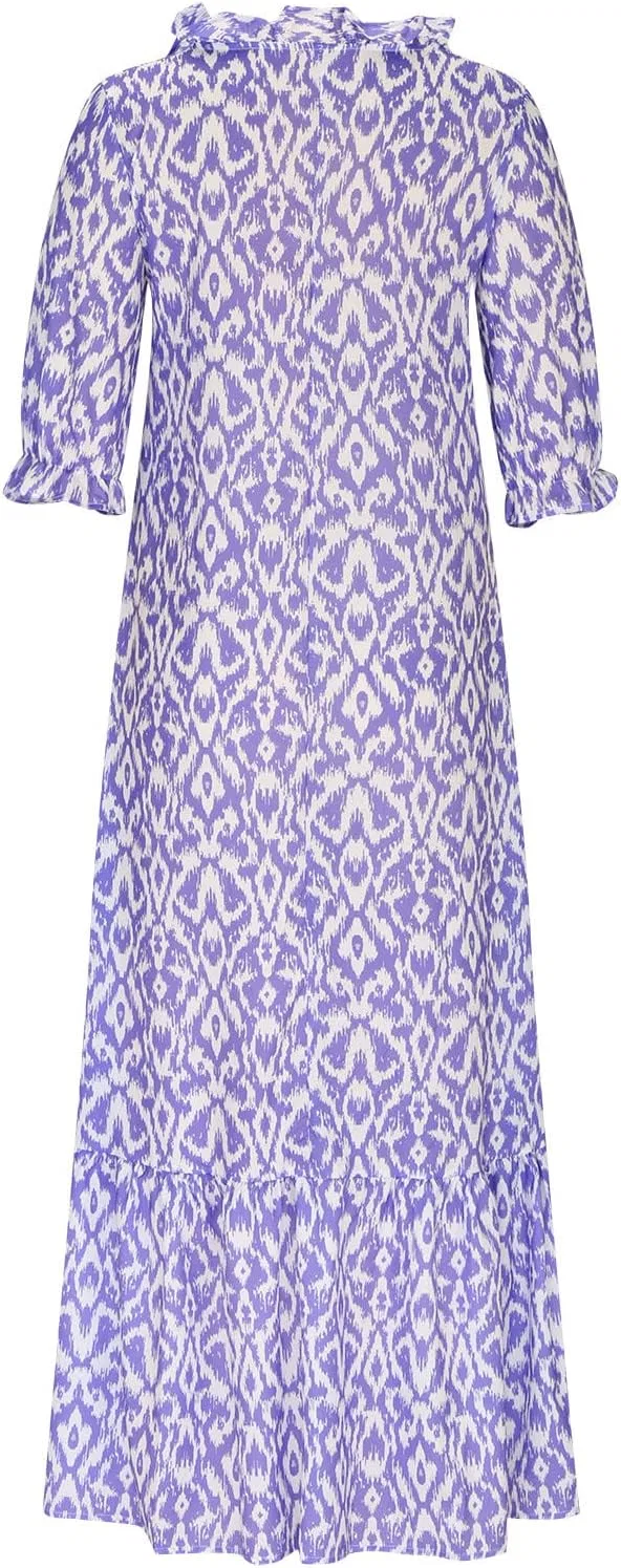 Женское короткое платье с коротким рукавом и V-образным вырезом, пляжное винтажное гавайское платье макси с баской Generic, фиолетовый — фото 3