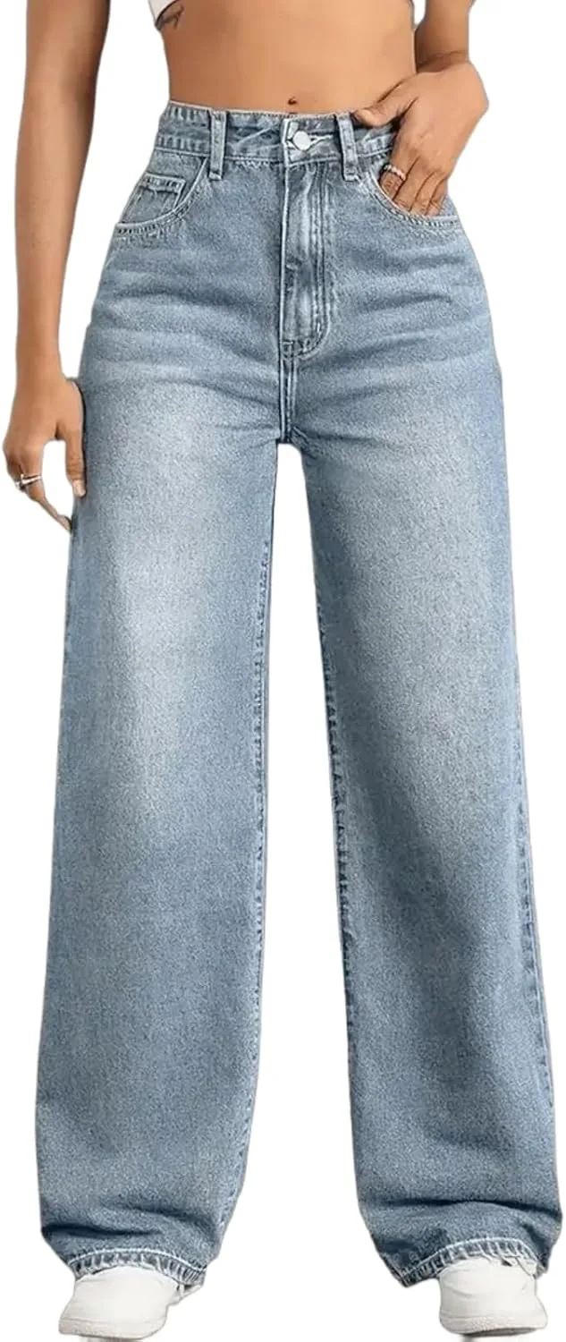 

Прямые джинсы для женщин, высокие с широкими штанинами TimeGofate