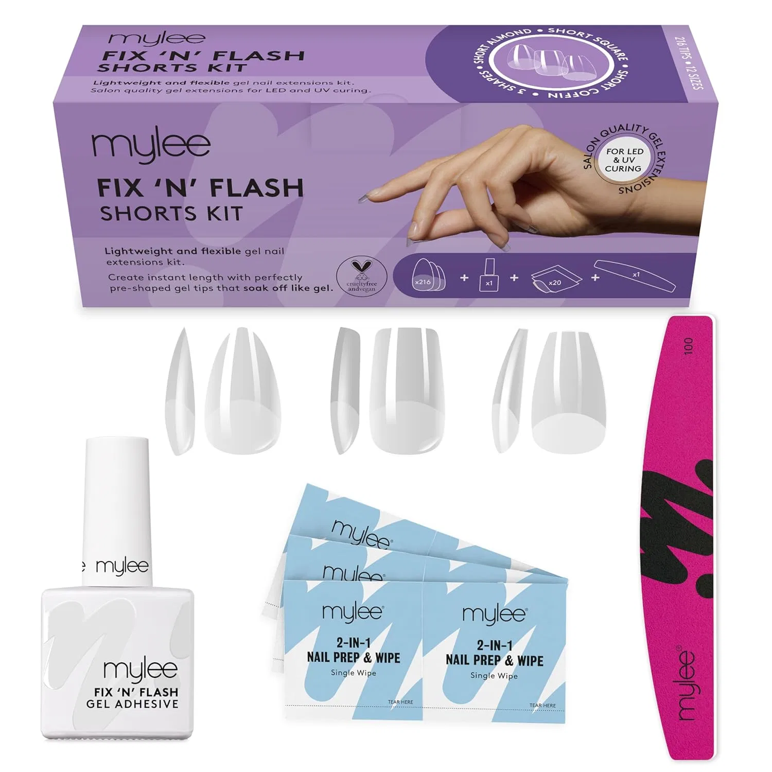 Набор для наращивания ногтей Mylee Fix N Flash Soft Gel Tips Shorts Kit Mylee