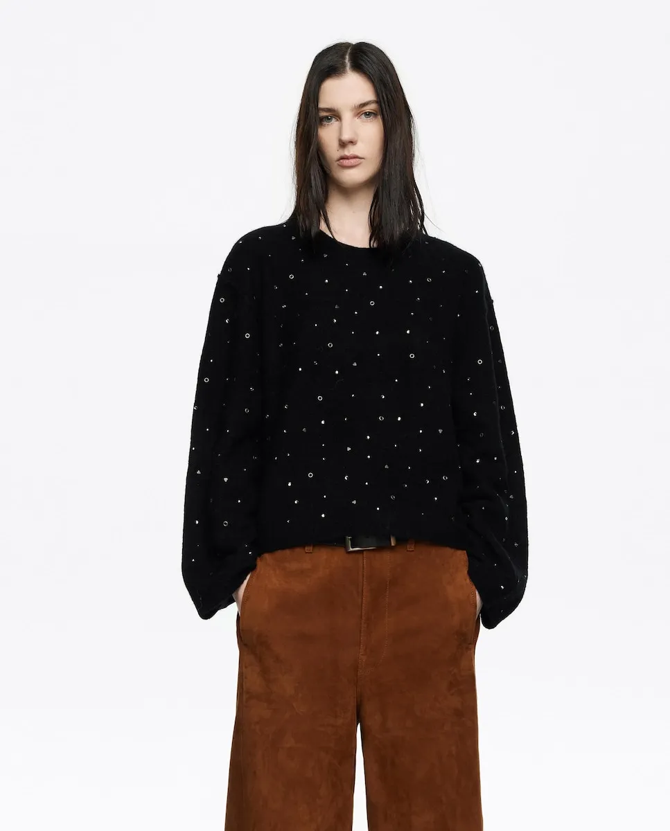 

Женский свитер из шерсти с камнями, свободного кроя Bimba y Lola, черный
