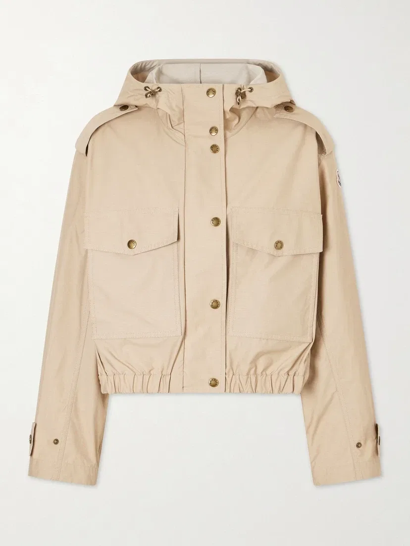 Укороченная куртка Carex из смеси хлопка и поплина с капюшоном MONCLER, бежевый