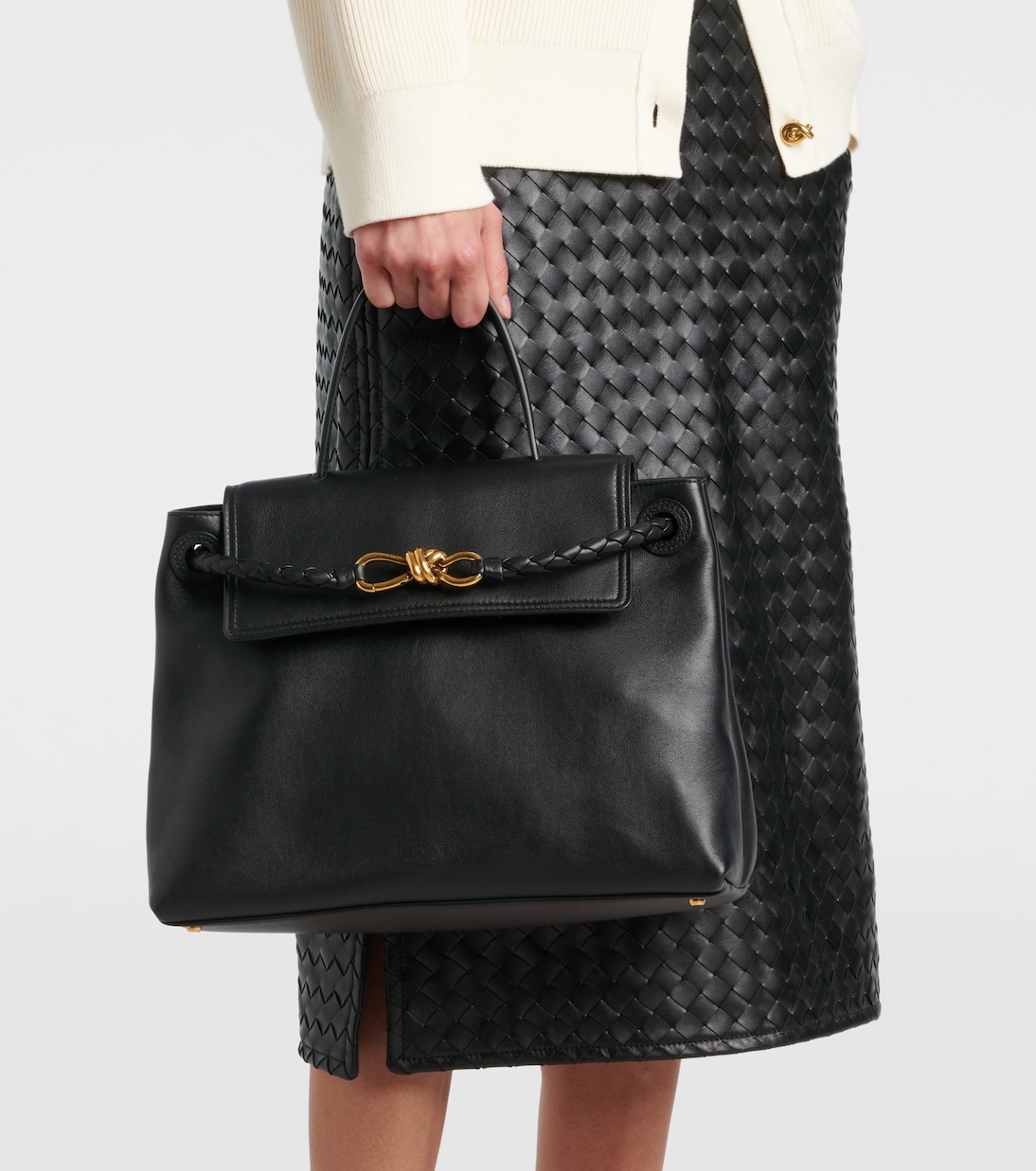 Ciao Ciao сумка из кожи среднего размера Bottega Veneta, Black M Brass — фото 2