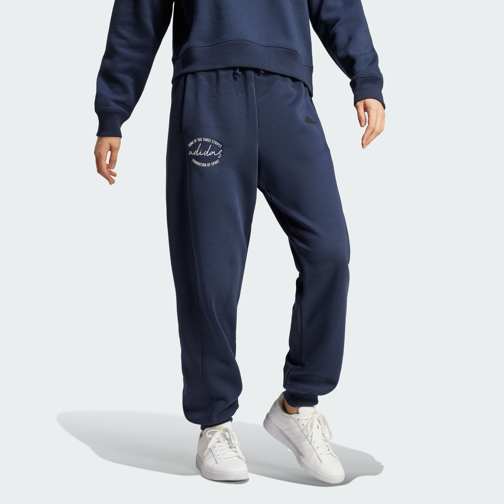 Леггинсы спортивные SIGNATURE PRINT FLEECE JOGGERS женские Legend Ink Adidas, темно-синий — фото 4