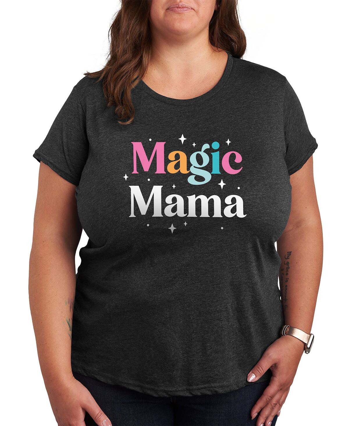 

Модная футболка с рисунком Magic Mama больших размеров Air Waves, серый