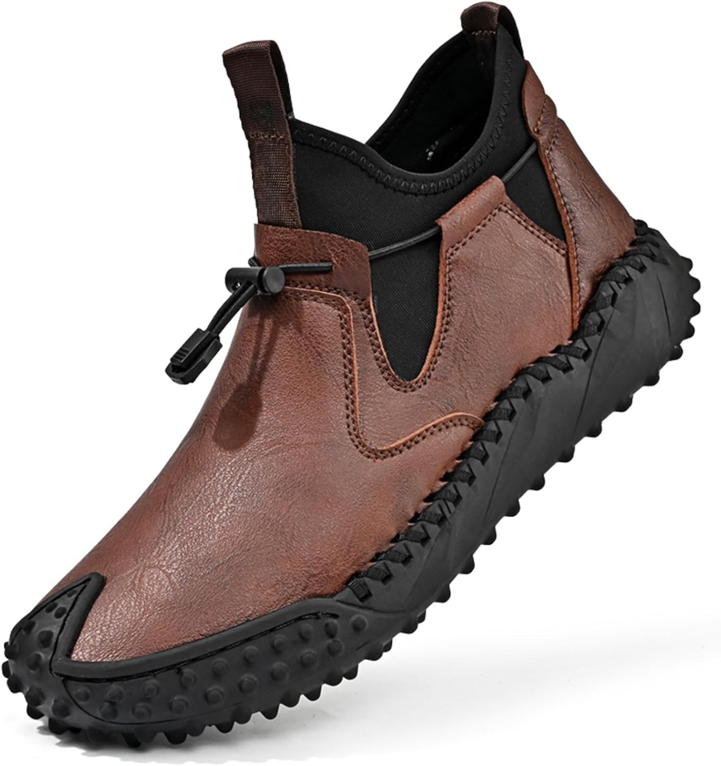 

Мужские походные кожаные ботинки Kelibasi с противоскользящей подошвой, регулируемыми эластичными ремнями и шнурком - прочные, для повседневного ношения на улице, Brownness