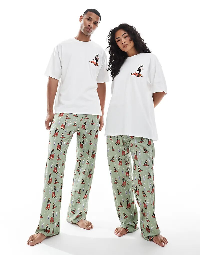 

Пижамный комплект Disney от ASOS DESIGN с принтом «Похождения императора» в цвете шалфей