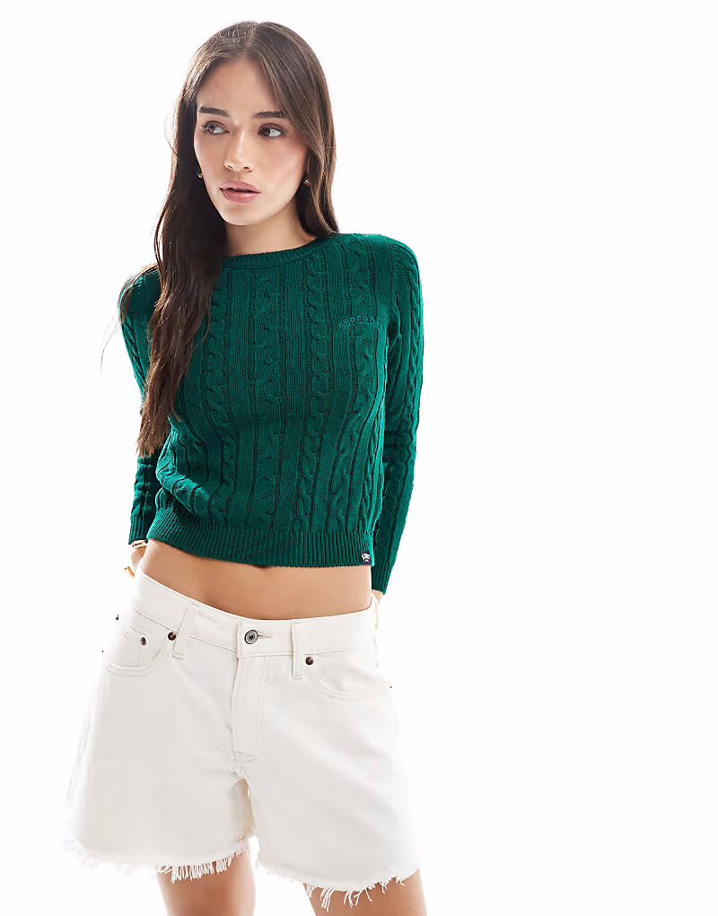 

Тонкий джемпер Superdry Essentials с кабелем ярко-зеленого цвета