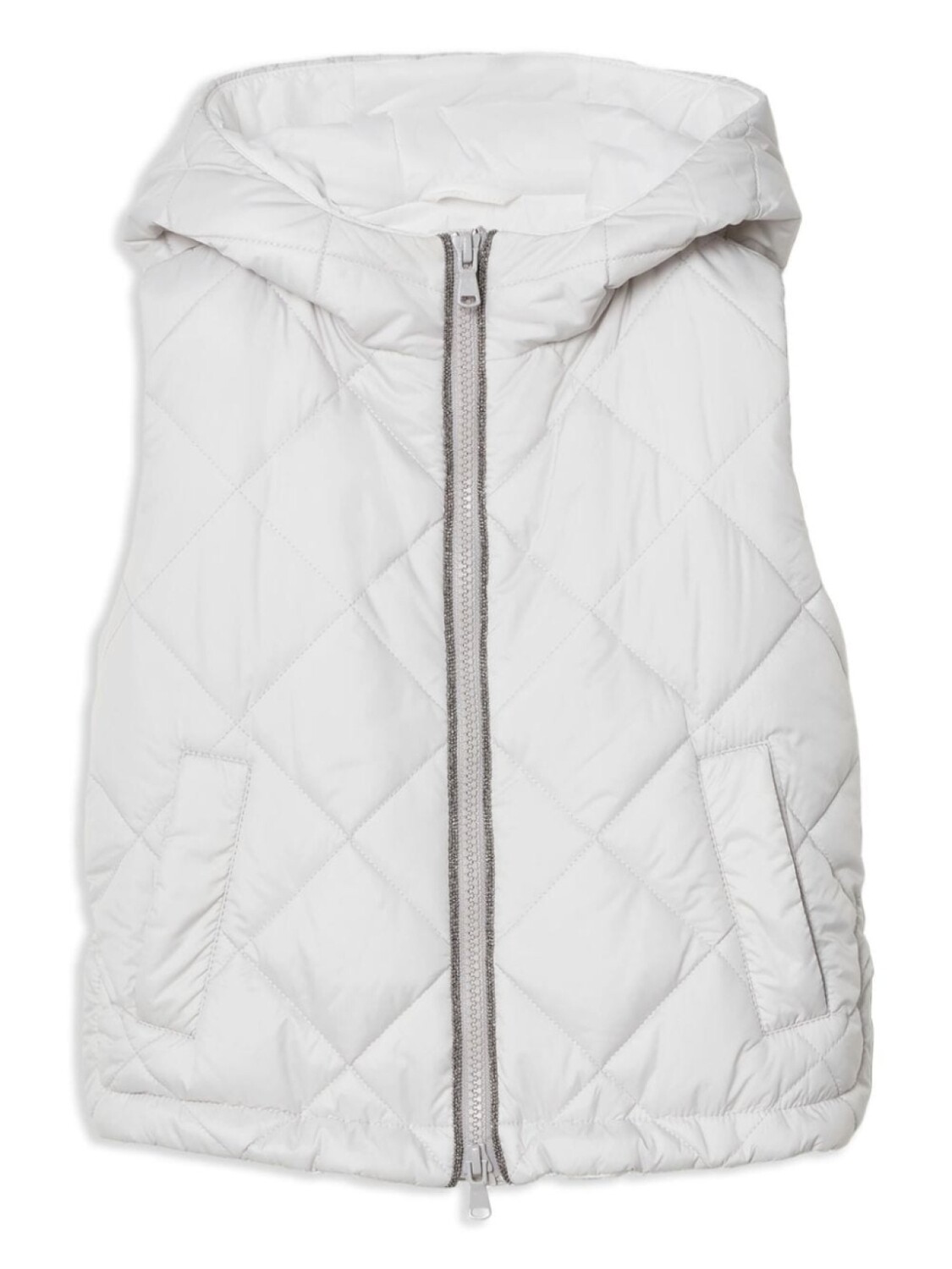 

Brunello Cucinelli Kids дутый жилет на молнии с капюшоном, серый