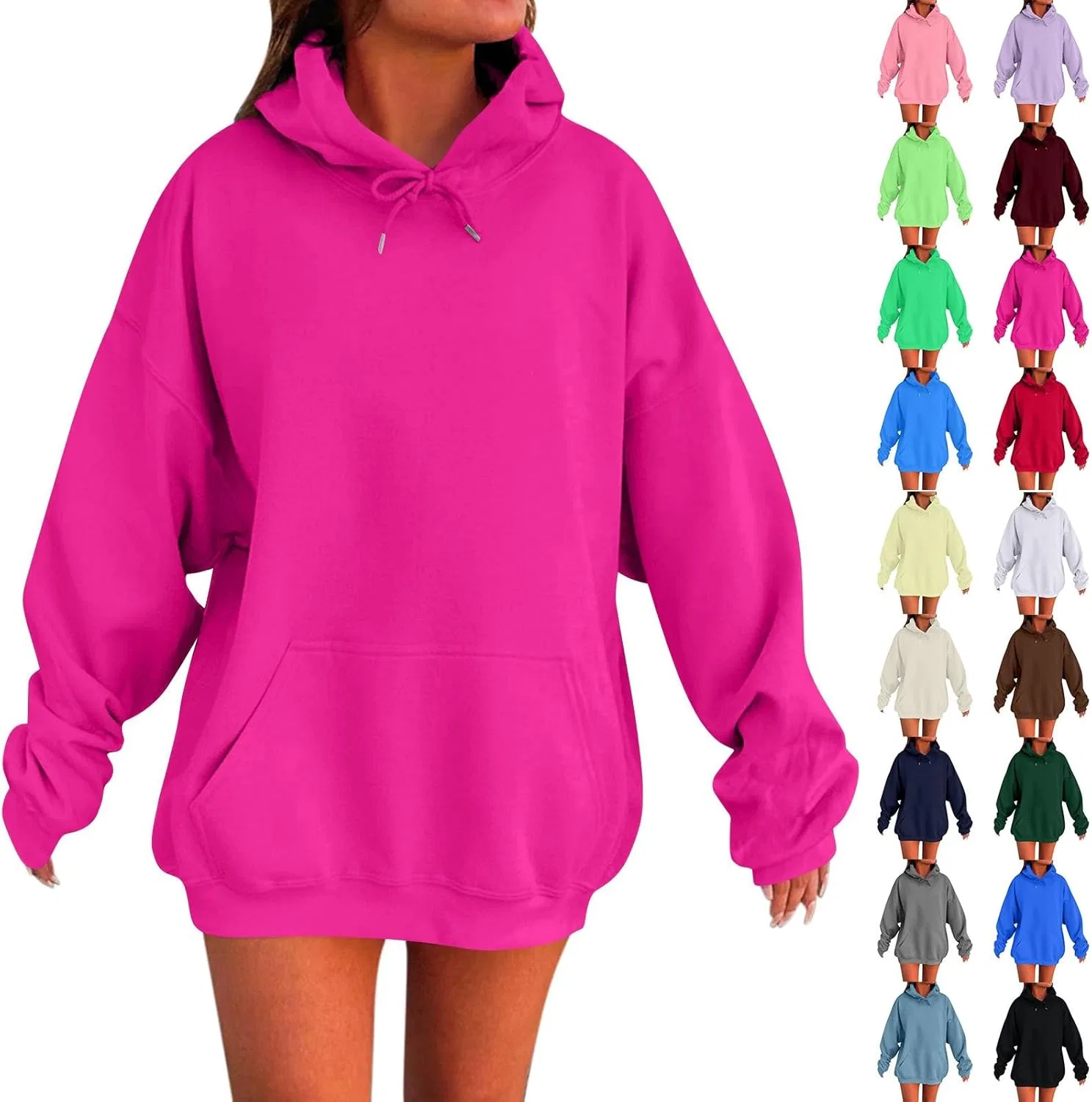 Толстовка женская оверсайз, длинный рукав, свободный крой, Hot Pink