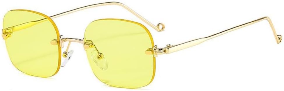 

2027 Модные маленькие квадратные солнцезащитные очки для женщин, винтажные солнцезащитные очки без оправы для мужчин и женщин, ретро-очки без оправы для дам MTZJH, Yellow