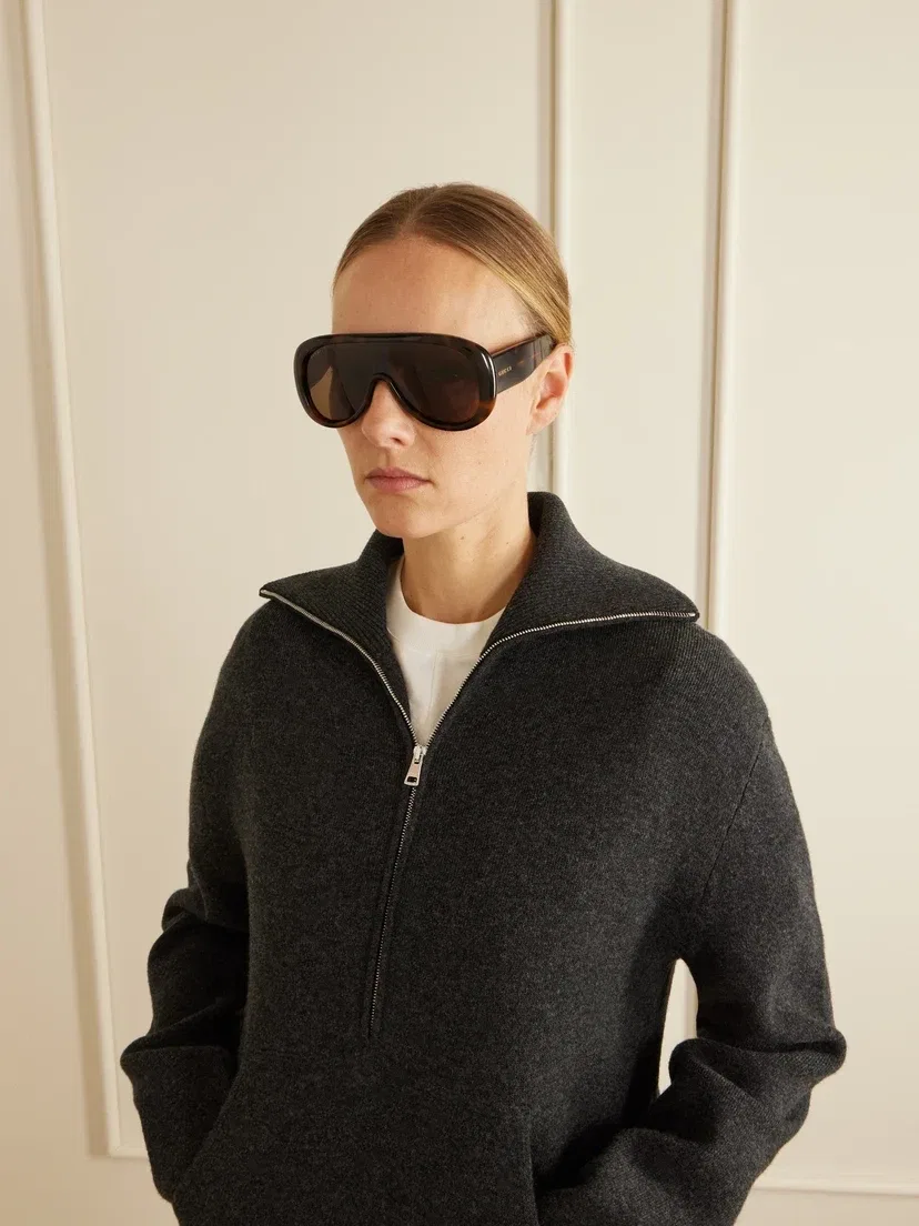 Солнцезащитные очки D-образной формы из ацетата черепахового цвета Gucci Eyewear, коричневый — фото 2