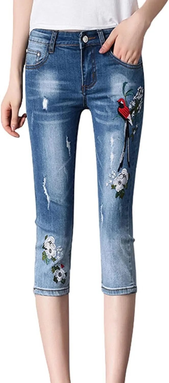 

DGHM-JLMY женские капри из денима с принтом, slim fit, mid-rise