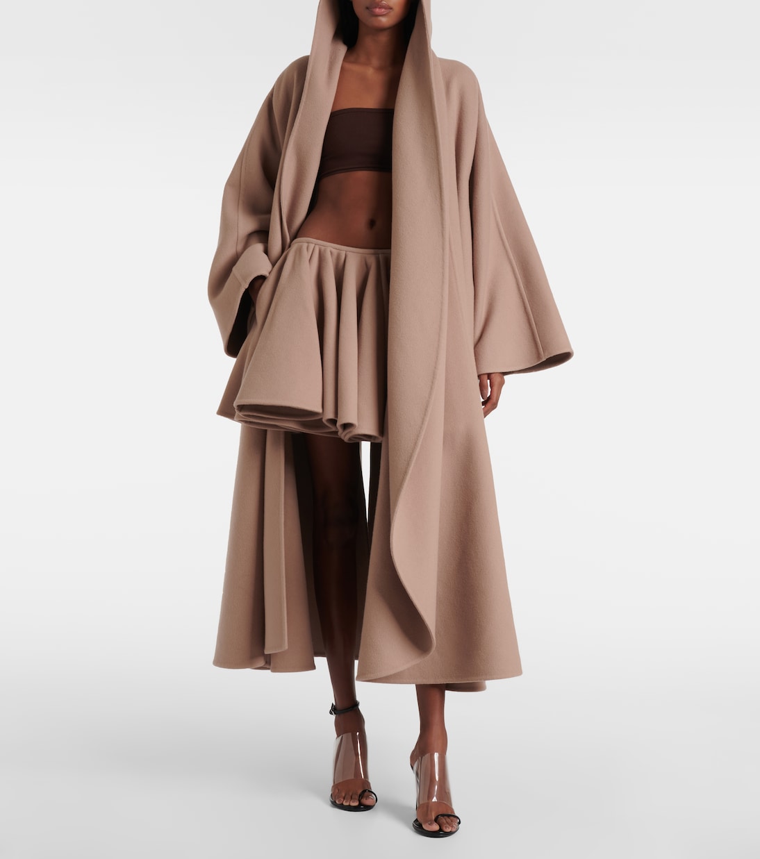 Пальто-халат из шерсти и кашемира Alaïa, кэмел — фото 2