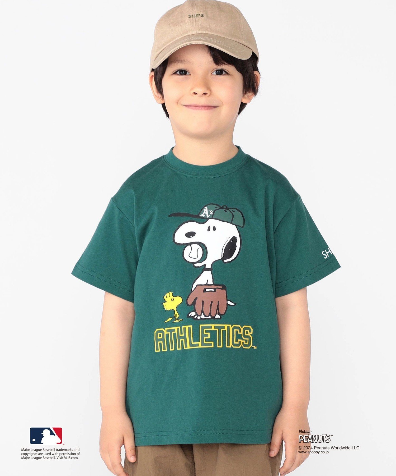 Детская футболка с изображением Снупи (100-125 см) / Футболка MLB* SHIPS KIDS, Green
