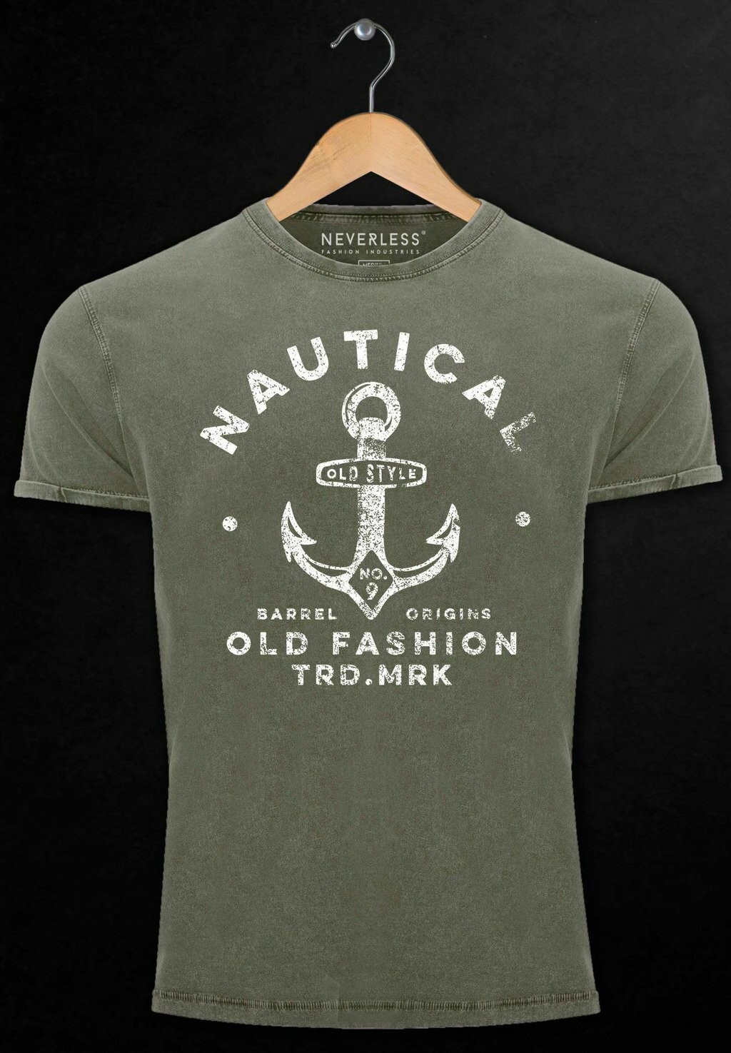 

Футболка с принтом VINTAGE ANKER MOTIV NAUTICAL OLD FASHION Neverless, оливковый