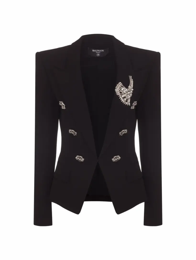 

Двубортный жакет с кристаллами Balmain, черный