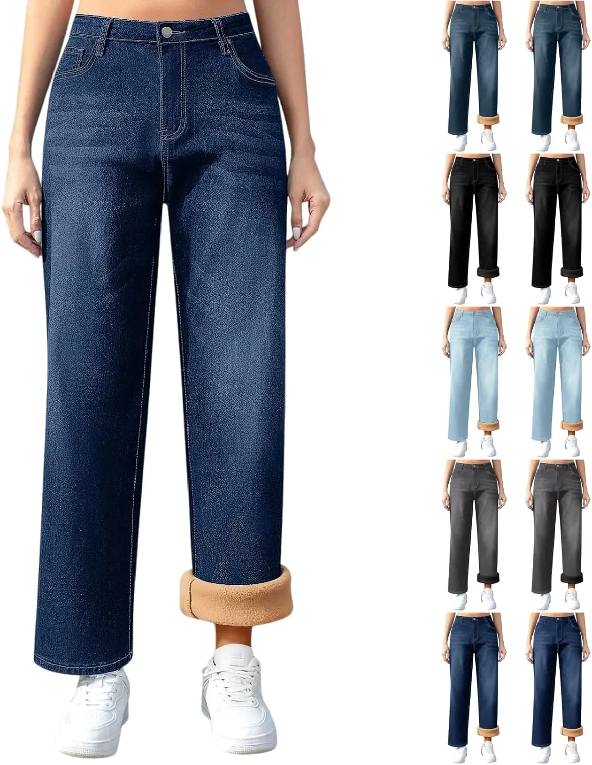 

Женские джинсы с флисовой подкладкой, широкие, высокая посадка AEPTDEO