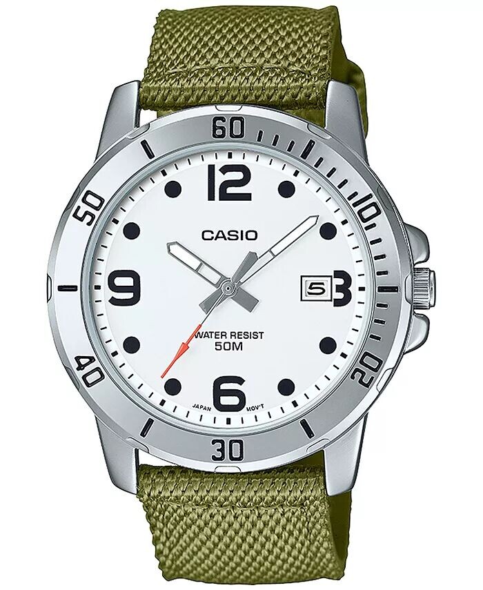 

Мужские часы с зеленым тканевым ремешком, 45 мм, MTPVD01C-3BV Casio, зеленый