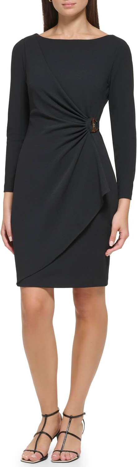 

Платье Long Sleeve Double D Hardwear Scuba Crepe DKNY, черный