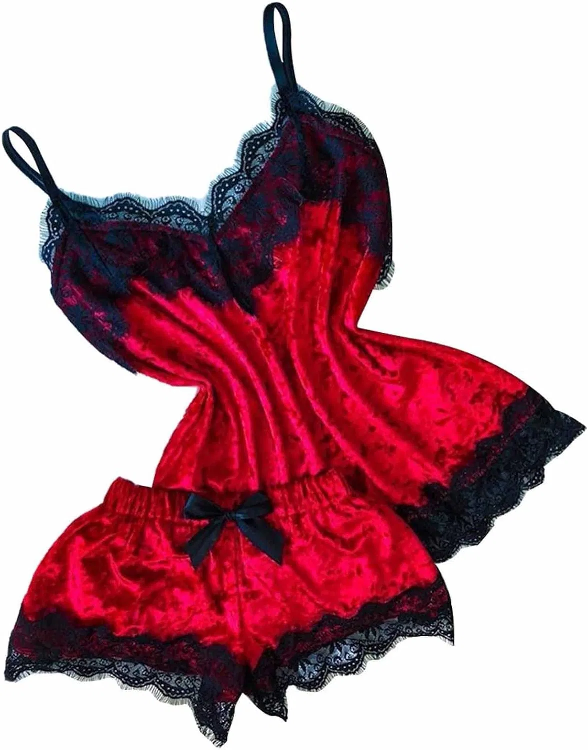 Комплект пижамы женский с кружевом, Red