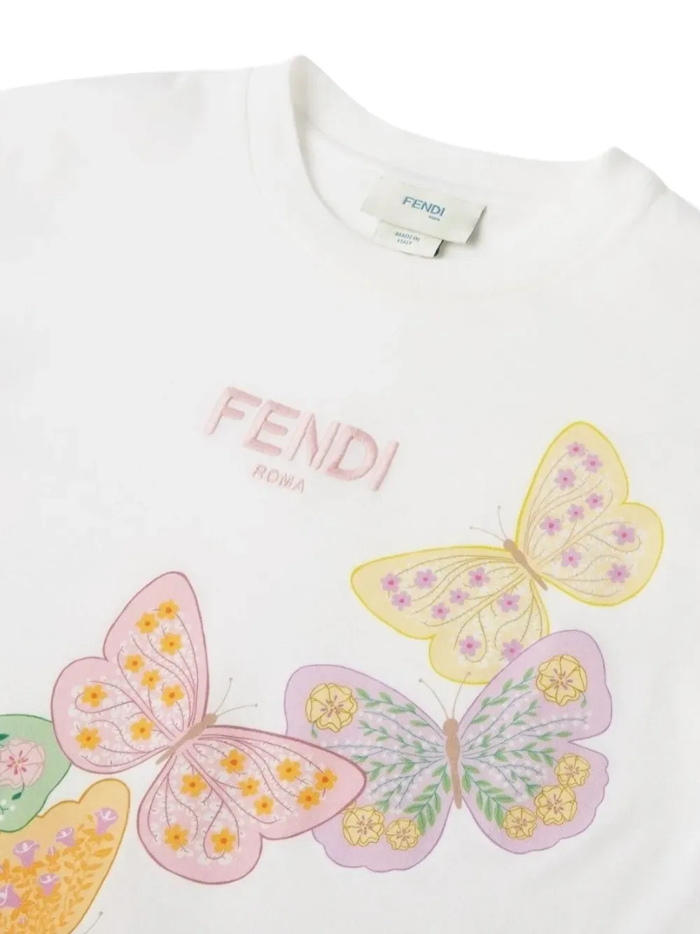 Футболка с принтом бабочек Fendi Kids, белый — фото 3