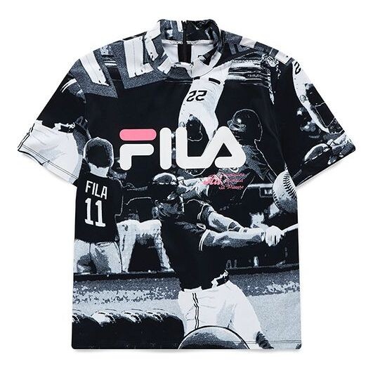 

Футболка small high collar full print baseball short sleeve black t-shirt Fila Fusion, черный