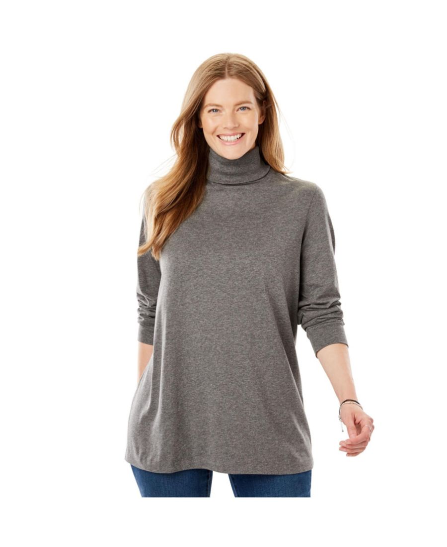 

Футболка-водолазка с длинными рукавами, идеально подходящая для полных женщин Woman Within, Classic medium heather grey, Серый, Футболка-водолазка с длинными рукавами, идеально подходящая для полных женщин Woman Within, Classic medium heather grey