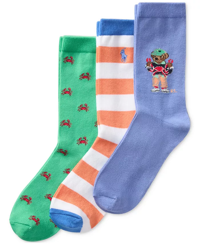 

Носки для мальчиков Little & Big Boys Crab Bear Crew, 3 пары Polo Ralph Lauren, синий