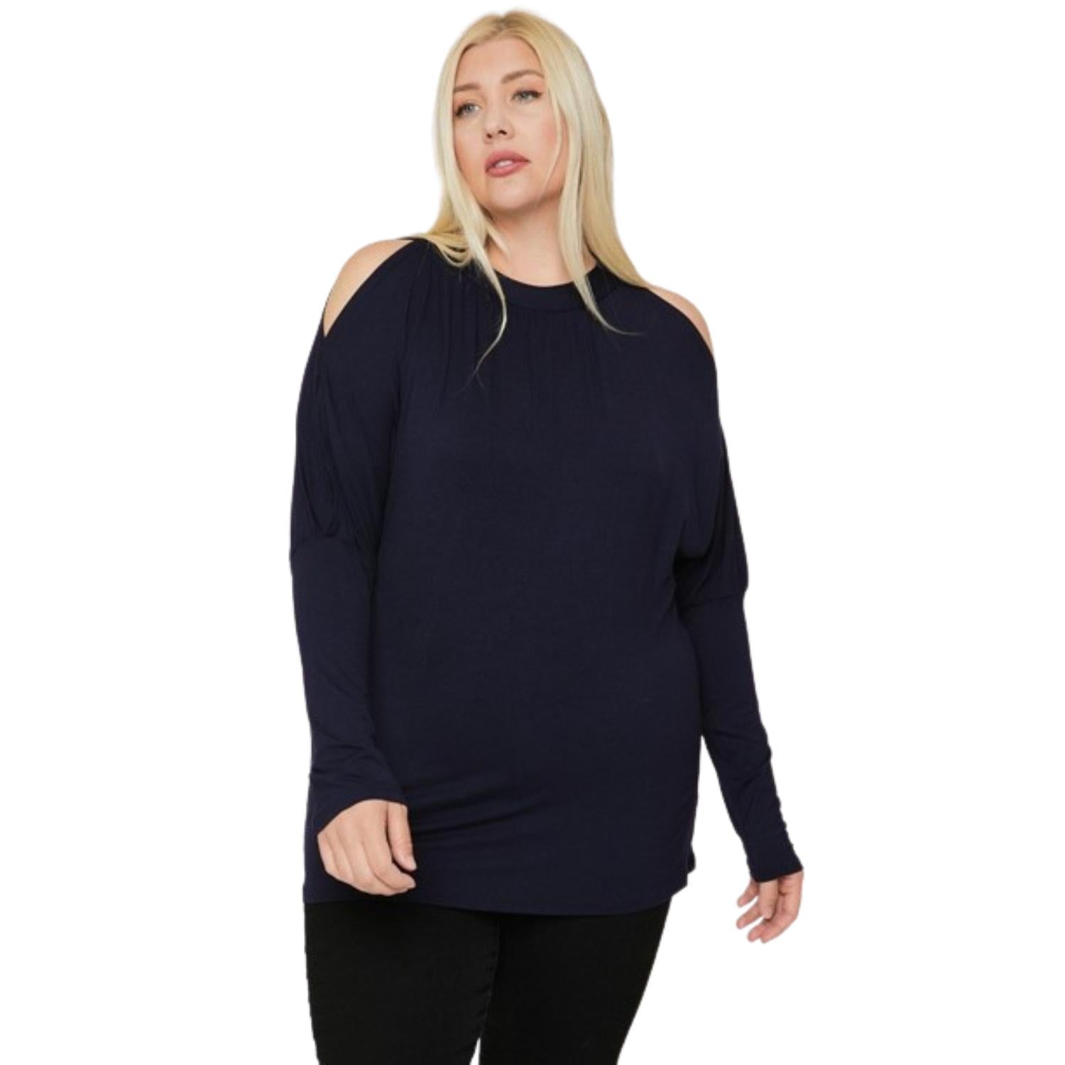 

Длинные рукава однотонный топ FASHNZFAB, темно-синий