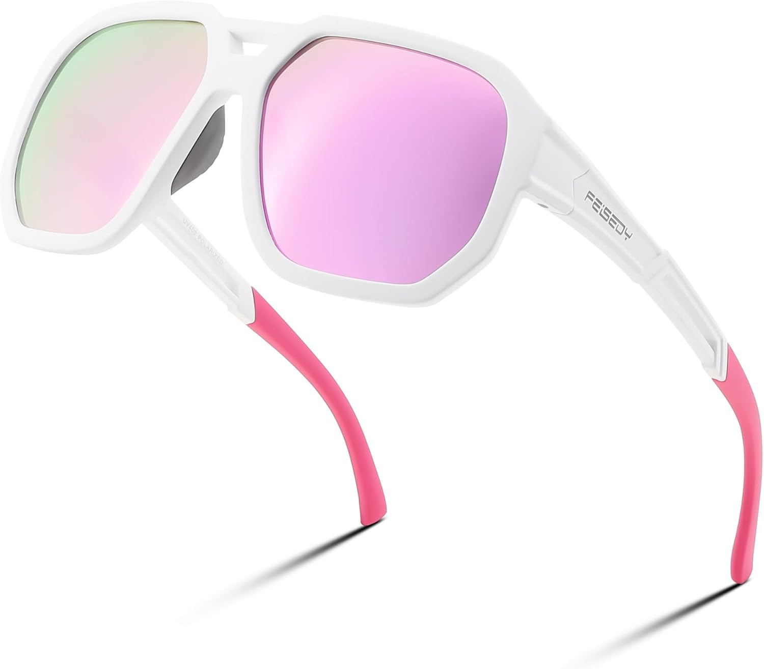 

Винтажные поляризованные солнцезащитные очки-авиаторы FEISEDY для женщин и мужчин, большая квадратная оправа, модные спортивные очки UV400 B0151, White Frame / Pink Mirrored Lens