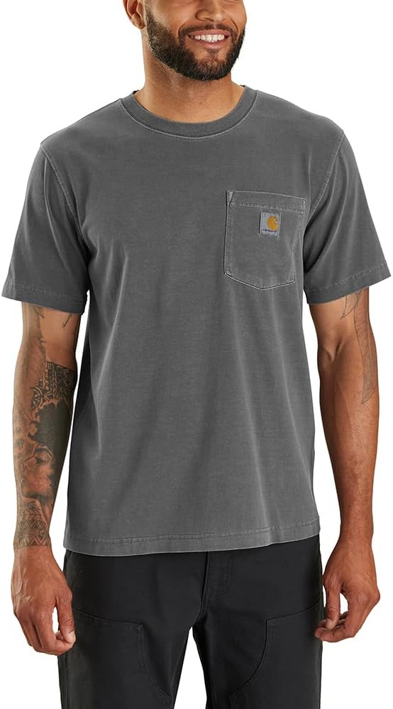 

Мужская легкая футболка Carhartt свободного кроя с коротким рукавом и карманом, окрашенная в готовом виде, Shadow