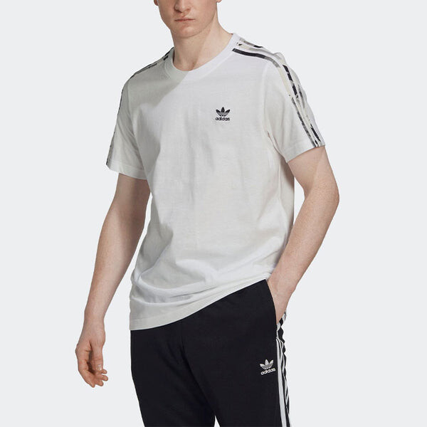 Футболка Men's adidas Logo Embroidered Stripe Round Neck Sports Short Sleeve White T-Shirt, белый — фото 2