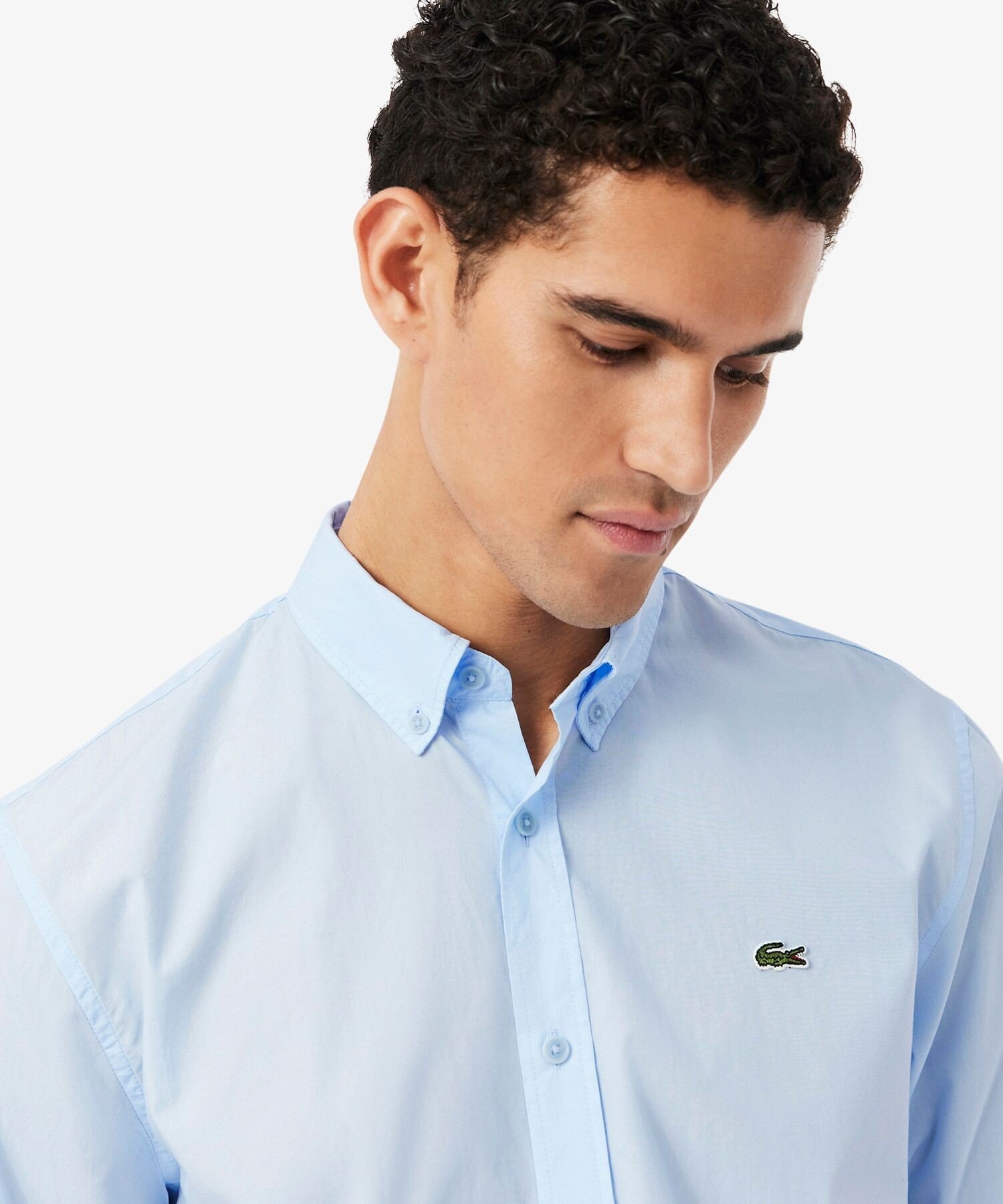 Базовая однотонная рубашка на пуговицах LACOSTE, Light blue — фото 2