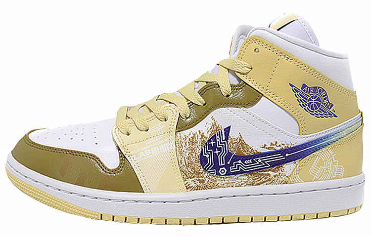 

Кроссовки Air Jordan 1 Vintage Basketball Shoes Women's High-top White/yellow, цвет Earth Yellow