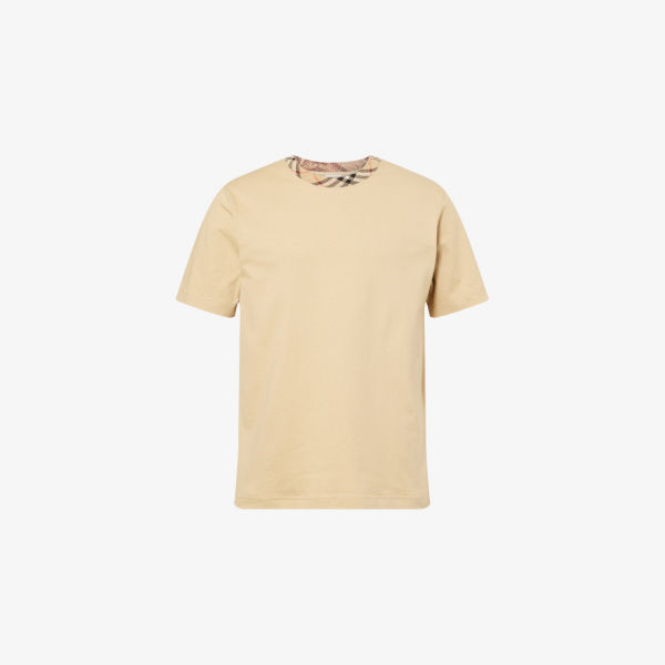 

Футболка из хлопкового джерси с коротким рукавом в клетку Burberry, цвет flax