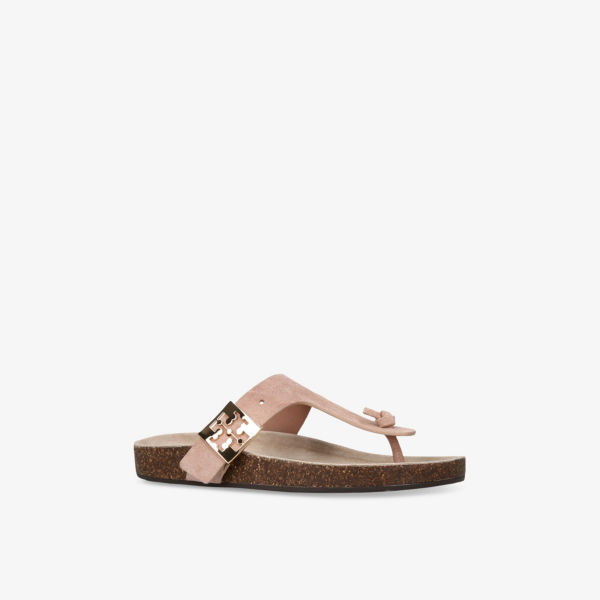 Сандалии-шлепанцы Tory Burch Mellow замшевые с логотипом на пряжке, бледно-розовый — фото 3