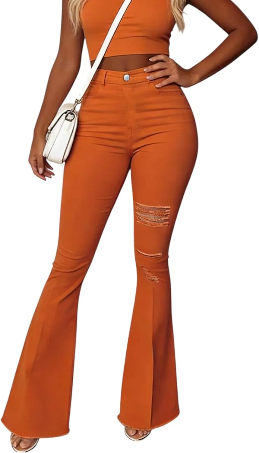 

Flare jeans для женщин Stretch Ripped Distressed Bell Bottoms CFNZER