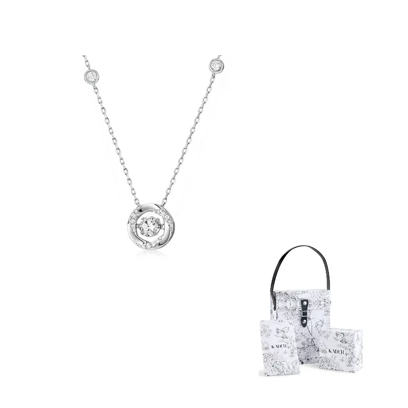 

KADER 925 Sterling Silver 999 Fine Silver Synthetic Cubic Zirconia Necklaces Women's Silver White, Box Good Luck