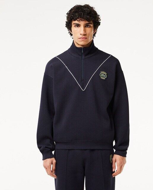 

Толстовка свободного кроя из пике с воротником на молнии Lacoste, темно-синий