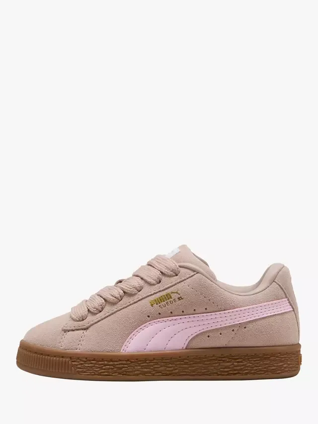 Детские замшевые кроссовки XL на шнуровке, розовые PUMA — фото 4