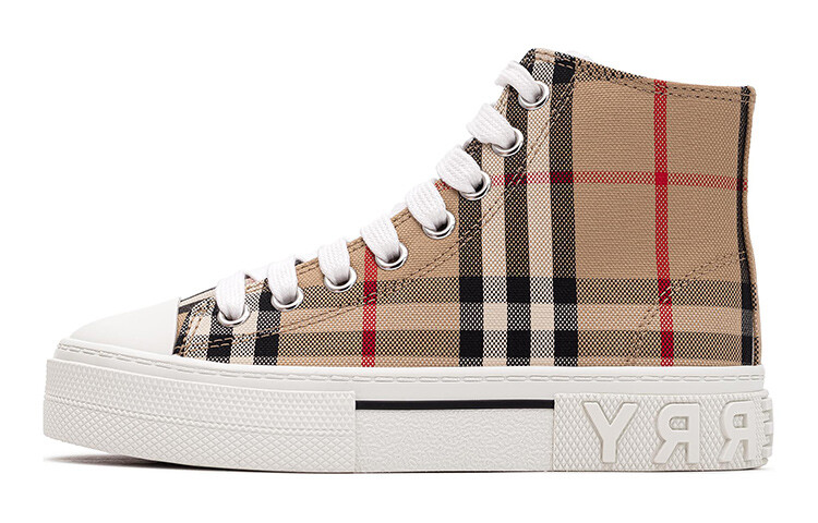 

Детские кеды из парусины в винтажную клетку Burberry, белый/коричневый