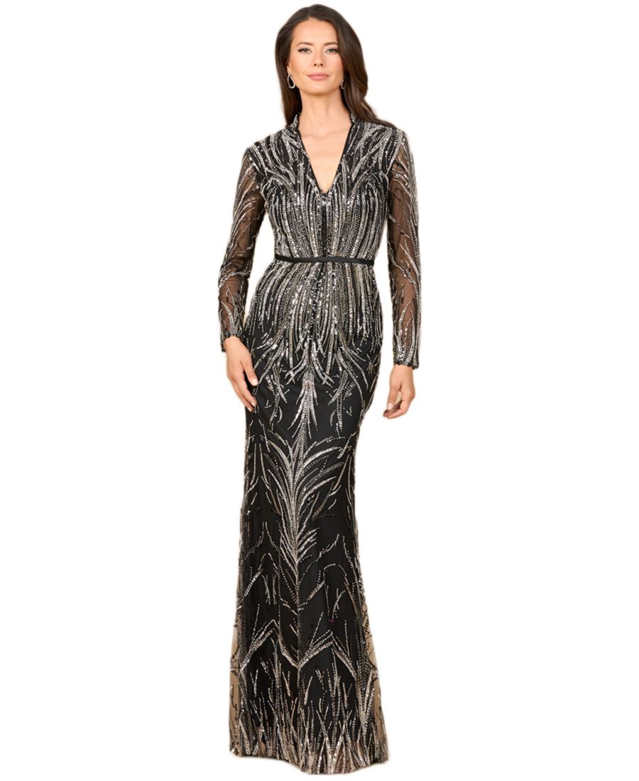 

Женское вечернее платье с V-образным вырезом и длинными рукавами Lara, Black