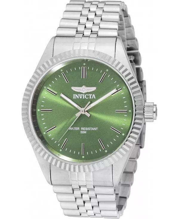

Мужские кварцевые часы 49313 с тремя стрелками и зеленым циферблатом Invicta, silver
