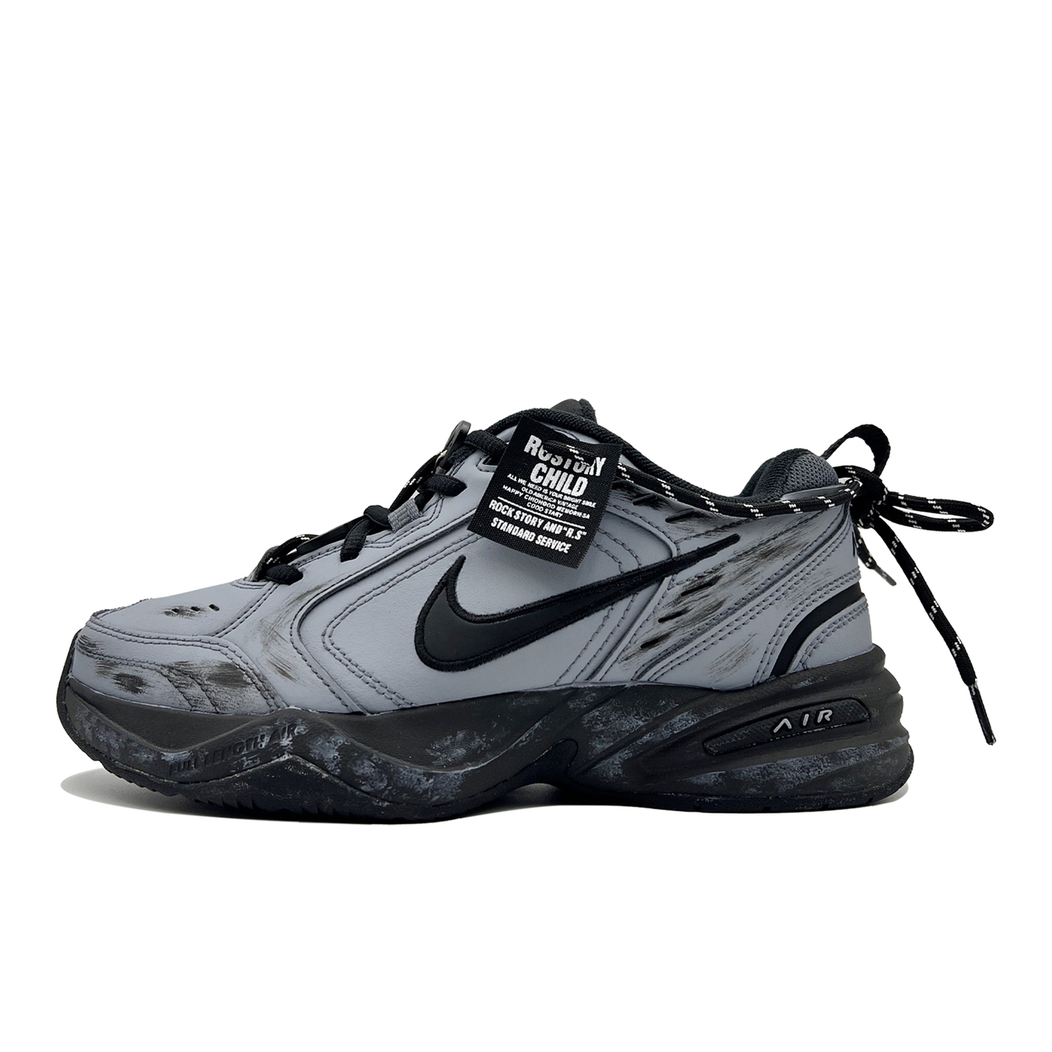 

Air Monarch 4 Parallel Spacetime Cushioning Abrasion Resistant Height Increasing Low top Chunky Sneakers Unisex Nike, серый черный