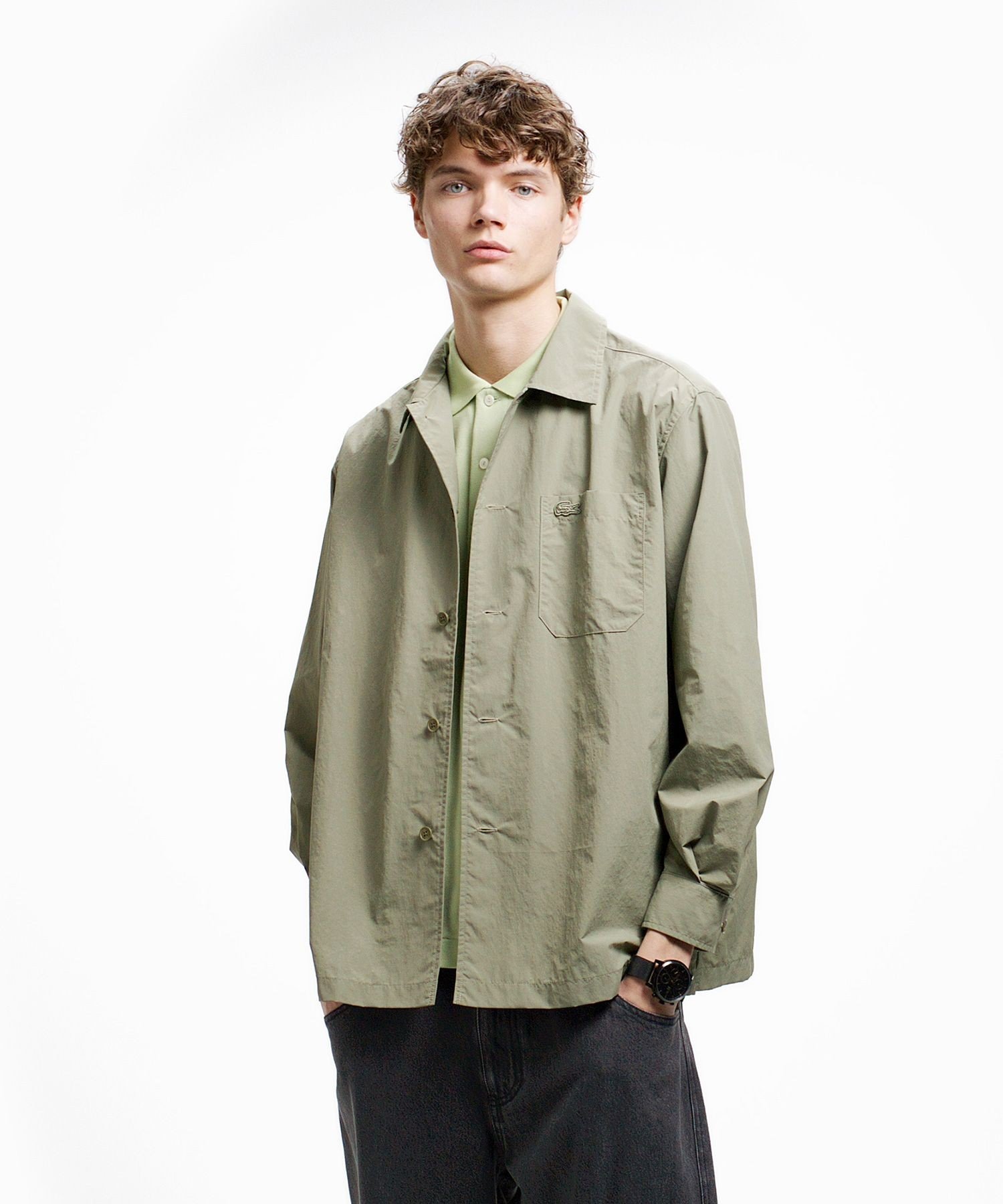Рубашка-куртка Lacoste из нейлона рипстоп, мужская, Moss зеленый — фото 2