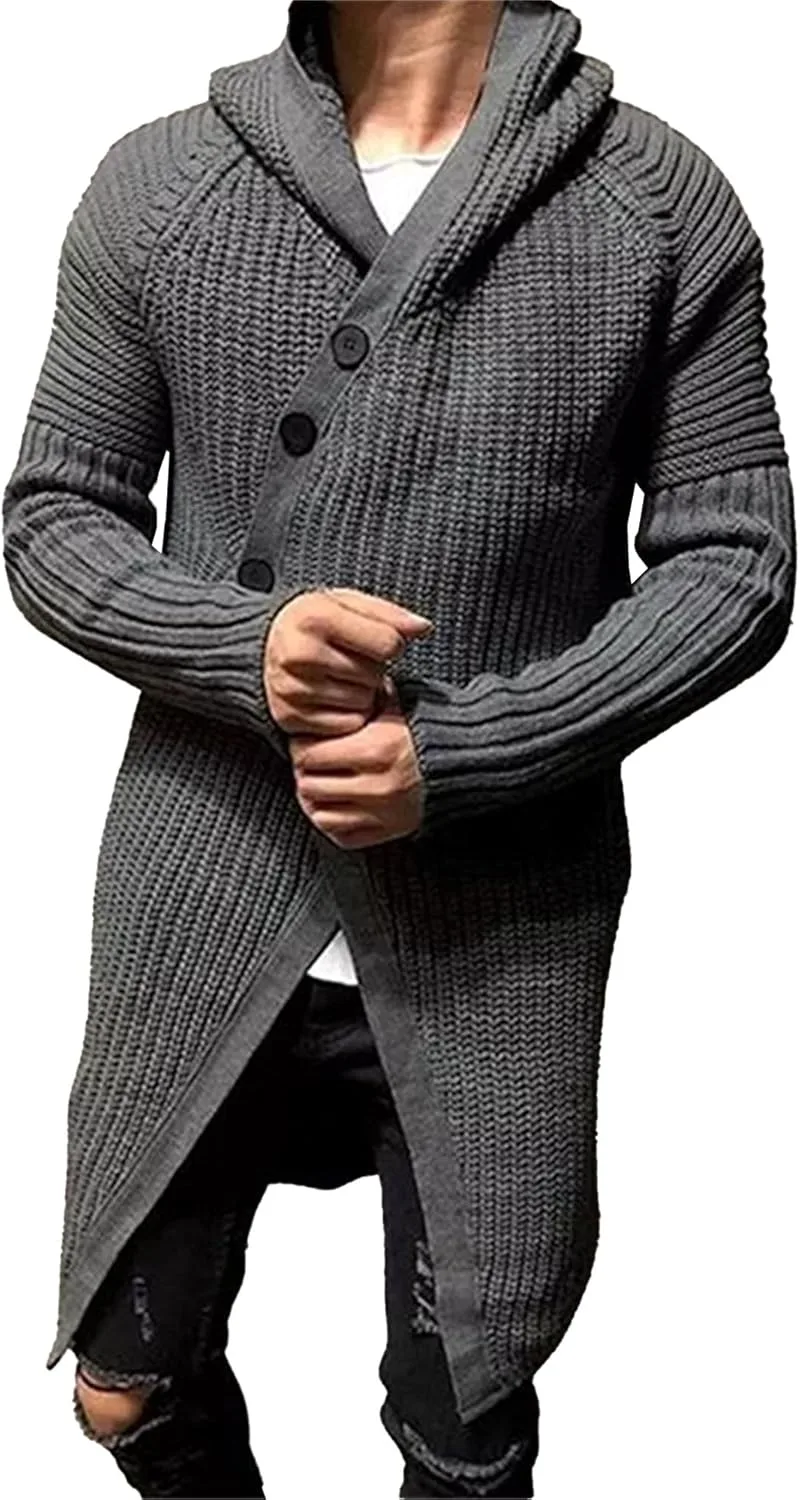 

Мужской длинный кардиган с капюшоном, вязаный, из смеси шерсти JEShifangjiusu