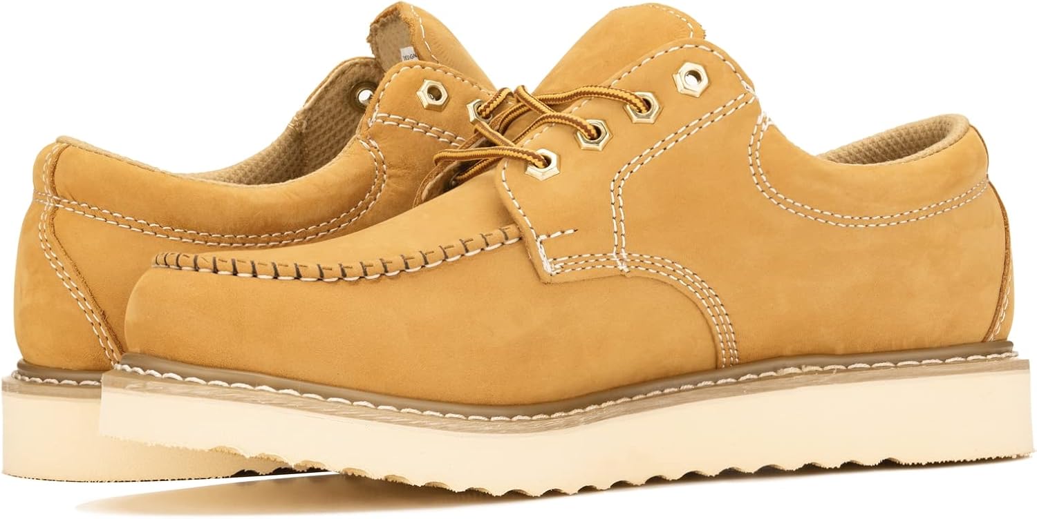 Мужские кожаные оксфорды Golden Fox Work Shoe 4 с мягким носком для строительства и повседневной носки, Tan-nb — фото 4