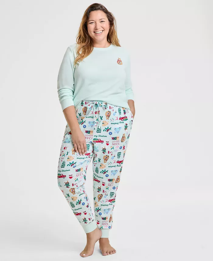 

Праздничный комплект пижамы из хлопка Plus Size Holiday Lane, зеленый